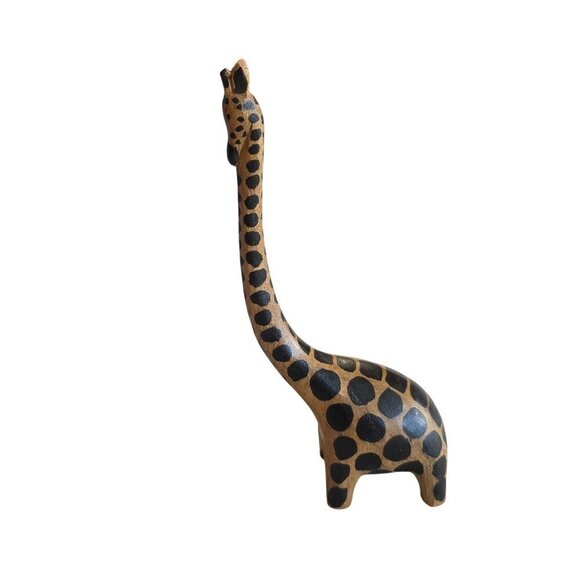 Hand-Carved Wooden Giraffe Figurine With Long Neck & Black Spots 6 Inches Tall U - Picture 12 of 16